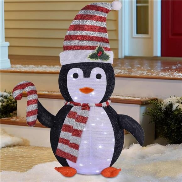Lighted Christmas Penguin Decor 2.5FT / 30Inch Outdoor Collapsible Black Penguin - Picture 5 of 7